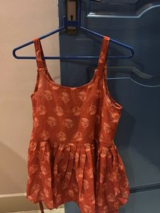 Cute Orange + Red Printed Peplum Tops (Set of 2)