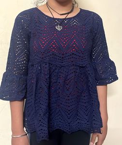 Navy Blue Embroidered Top