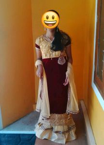 Elegant Maroon & Gold Kurti Skirt Set Duppatta