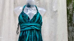 768. Teal Halter Mini Dress