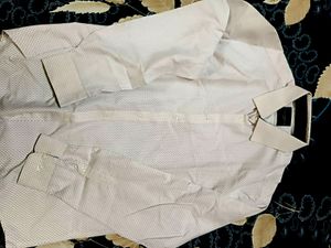 White Shirt With Black Dot Print  Cotton Fabric