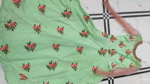 Mint Green Organza Anarkali  Floral Embroidered