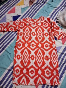 Orange &amp; White Print Kurta Dress