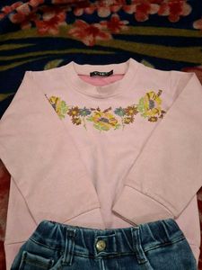 Girls Clothing Set – Pink Full Sleeve Top + Jeans