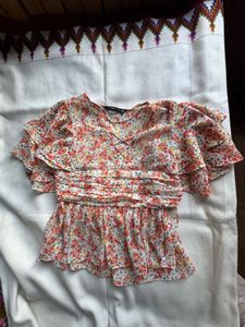 Zara Floral Ruffle Blouse
