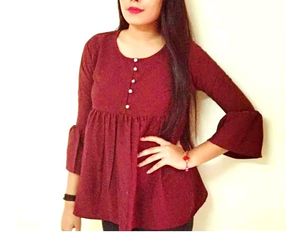 Rich Maroon Colour Bell Sleeves Top😀