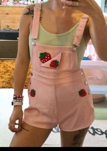 Cute Strawberry Courdoy Playsuit