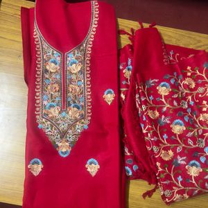 Beautiful Stiched Red Suit With Plazo