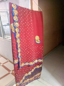 Maroon &amp; Gold Embroidered Saree