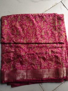 Pink Floral Print Pure Silk Saree