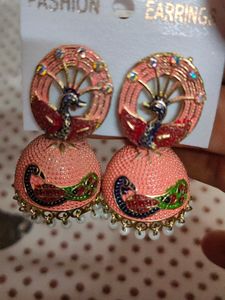 Long Jhumka Peacock Party Wearing Earrings