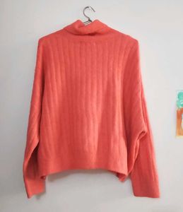 Coral Turtleneck Pullover Sweater