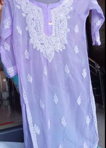 Lilac See Through Embroidered Kurti