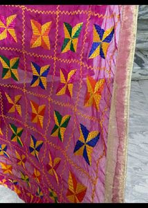 pink fulkari wifh patch work