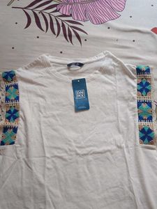 White T-Shirt with Crochet Detail