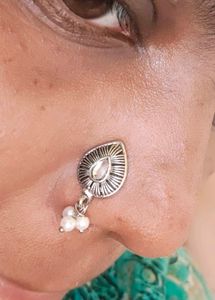 Silver Nose Ring with Crystal Accents