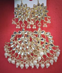 White Kundan Gold Plated Chandbali Earrings