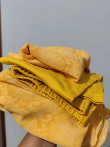 M/L Size Yellow Long Sleeve Anarkali Dress with Sh