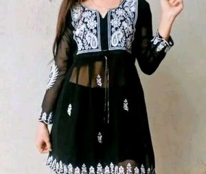 Embroidered Black Tunic Top