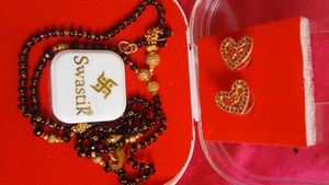 Gold Heart Earrings & Mangalsutra