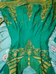 Teal &amp; Gold Embroidered Anarkali