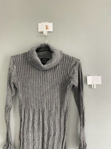 Gray Ribbed Turtleneck Dress