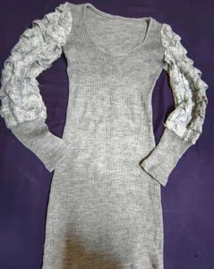 Gray Long Sleeve Mini Dress