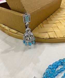 Necklace Set With Earrings Rodium Polish