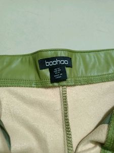 Green Faux Leather Cargo Pants