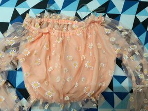 Offshoulder Printed Peach Crop Top