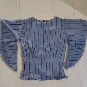 Striped Top with Lace Sleeves