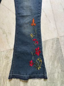 Floral Embroidered Flare Jeans