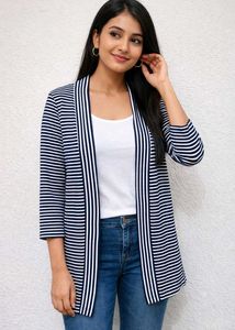 Striped Open Front Cardigan