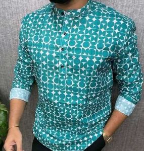 Printed Men's Cyan Kurta Shirt
