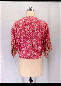New Tie Knot Neck Border Crop Top