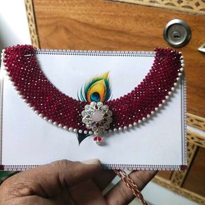 925 Silver Rajputi Chatai Haar in Ruby colour Bead