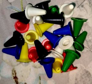 They are plastic, cone-shaped pawns