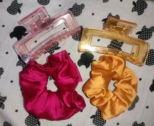 Pink & Yellow Claw Clips & Scrunchies