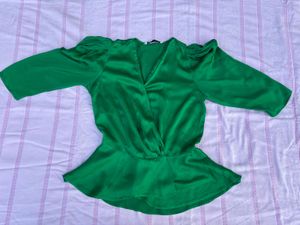 Zara Green Satin Wrap Top