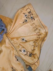 Hand Work Peach Colour Saree With Blouse