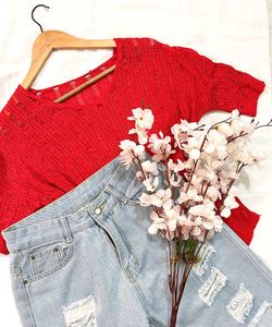 B2G2 🎁Red V-Neck Knit Top D