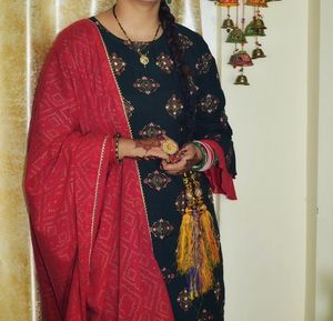 Elegant Green &amp; red Salwar Kameez