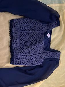 Navy Crochet Detail Top