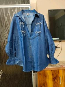 Denim Bow Pearl Shirt