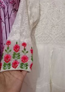 White Chikankari Frock Kurta
