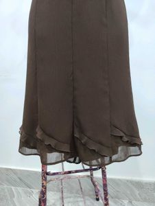 Brown Ruffle Hem Midi Skirt