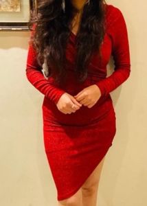 Women Bodycon Shimmer Red Dress