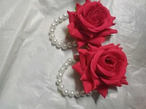 Red Rose & Pearl Corsage Bracelets