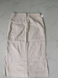 Beige Midi Skirt with Pocket Detail