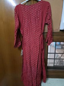 Red Printed Kurti With Tie Up